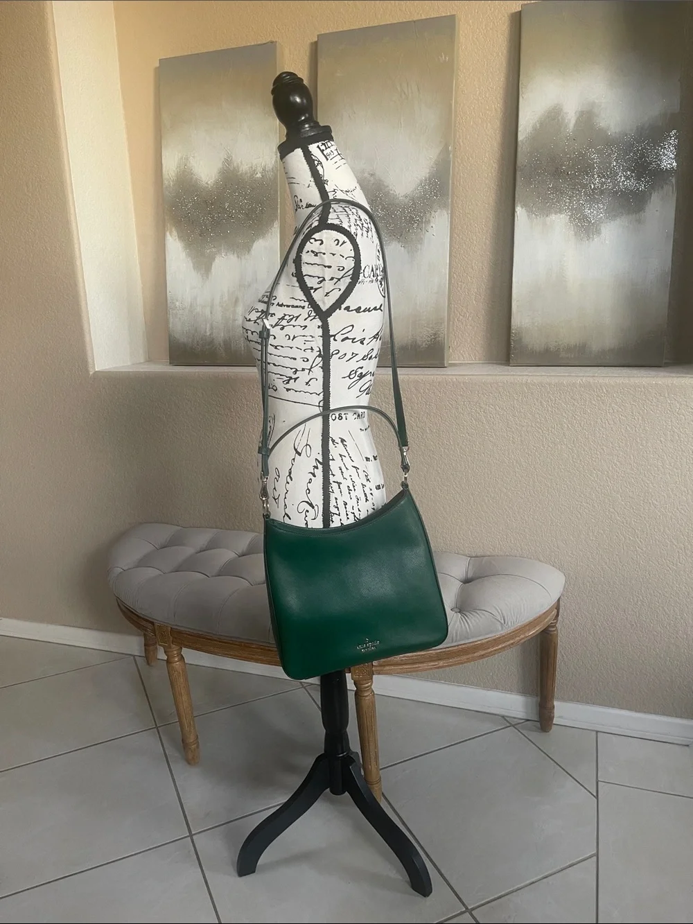 kate spade Green Saffiano Leather Shoulder Bag with Gold Hardware